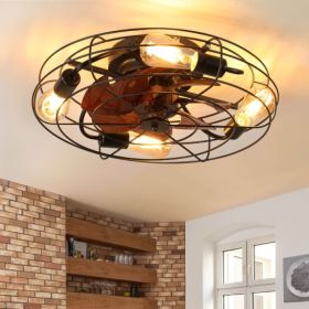 Lantern Style 20 Inch Farmhouse Low Profile Ceiling Fan Light (Option: Black)