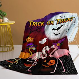 1pc Halloween-themed Pink Flamingo Print Flannel Blanket, Cozy And Warm For Home Use Bed, Sofa, Camping, And Multi-scenario Application Suitable (Option: 150x200cm-Purple)