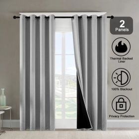 Polyester Grommets Thermal Insulated With Coated Lining 52 In. W X 84 In. L Indoor Blackout Curtains 3 Colors Available,Set Of 2 (Option: Gray)